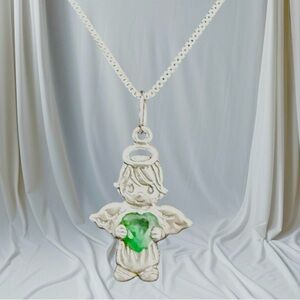 EUC! SWEET ANTIQUE  PRECIOUS MOMENTS ANGEL BIRTHSTONE NECKLACE